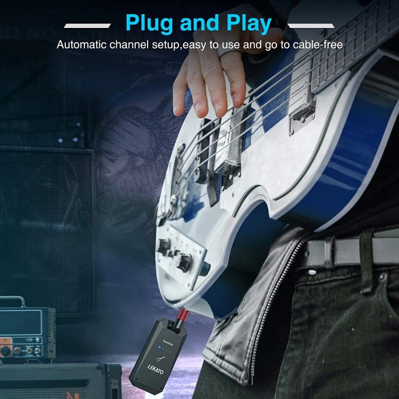 LEKATO 5.8G Wireless Guitar Transmitter Receiver System 4 Channels Rechargeable