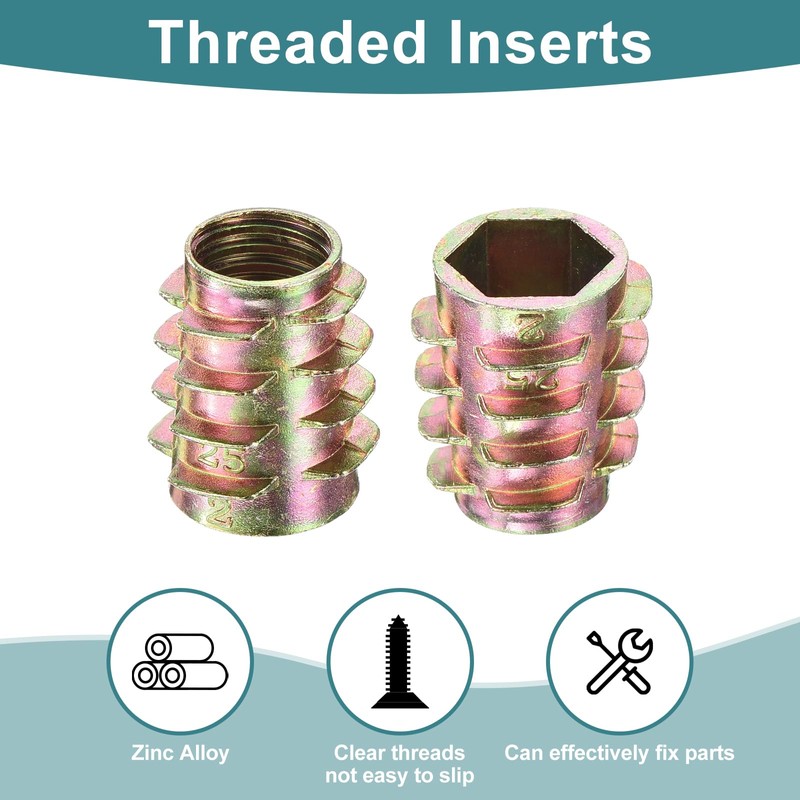 sourcing map 30Pcs Hex Threaded Inserts, M10-1.5x20 Zinc Alloy Hex-Flush