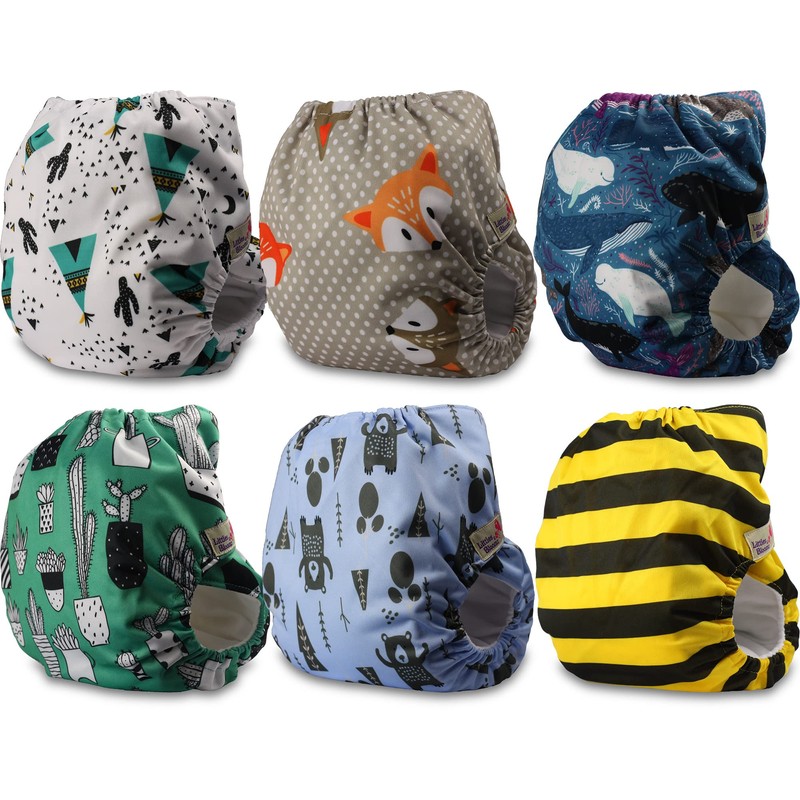 Littles and Bloomz Reusable Nappy, Standard Popper, 6 Nappies, FLP2-0605