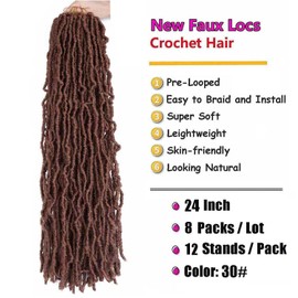 8 Packs Soft Locs Crochet Hair 24 Inch Faux Locs Crochet Braids Goddess Locs Dreadlocs Synthetic Hair For Black Women (30#, 24 Inch (Pack of 8))
