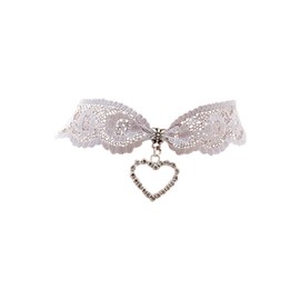 dunns-jewels Lace Off White Choker with a Rhinestone Heart