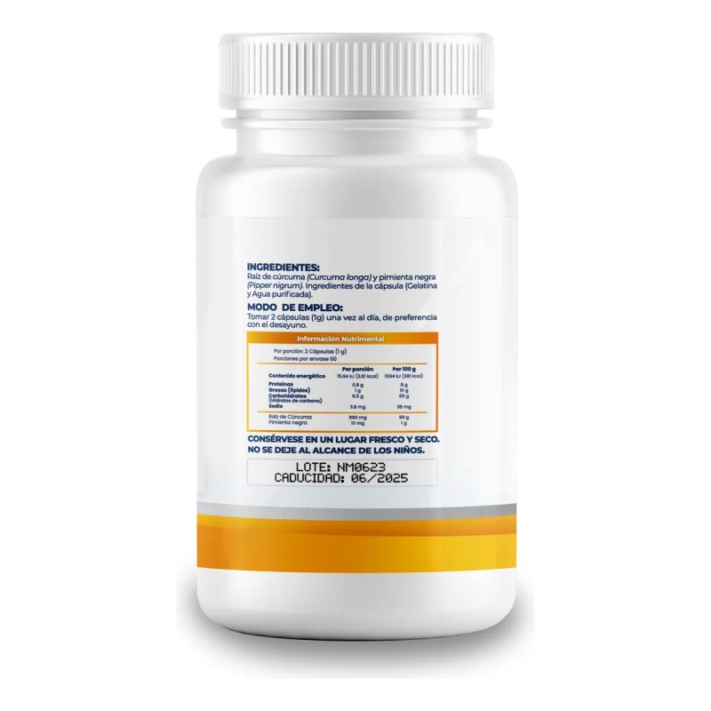 Cúrcuma Con Pimienta Negra 500mg -2 Frascos- 100 Cápsulas Cu