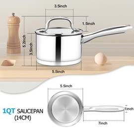 TeamFar 1 qt Saucepan, Stainless Steel Small Sauce Pan & Lid with Tri-ply Bottom for Cooking/Boiling/Stewing, For Induction/Gas/Electric, Non-Toxic & Heavy Duty, Straight Side & Dishwasher Safe