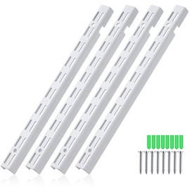 Tandefio 4 Pcs 12 inch Dual Track Upright Wall Shelving System with Notched Design Standard Adjustable Shelf Bracket Rail Heavy Duty Track Wall Support System Shelf Pilaster Strip for Hang Track