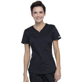 Cherokee Women's V Neck Scrubs Top with Shirttail Hem WW601, XXS, Black
