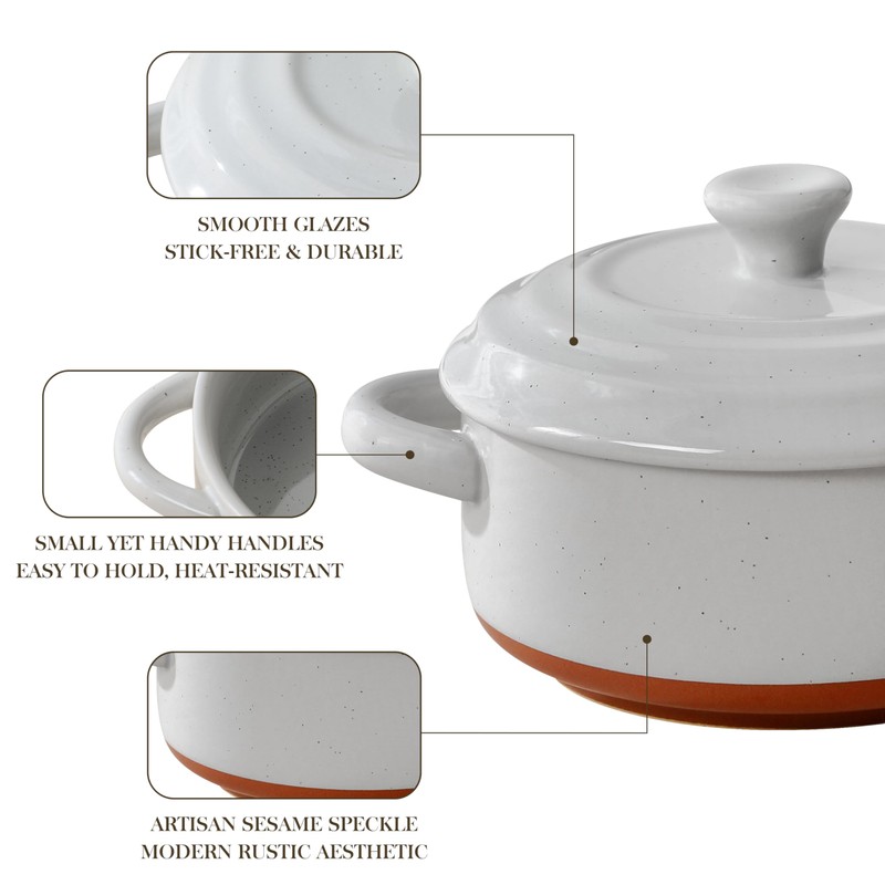 MALACASA Mini Cocotte Set - 12 OZ Ramekins with Lids
