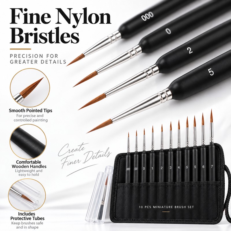 10-Piece Detail Paint Brush Set – Fine Nylon Miniature Brushes