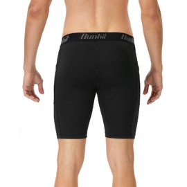 Runhit Compression Shorts Men Spandex Performance Athletic Shorts Workouts Sports Running Underwear with Pocket Black