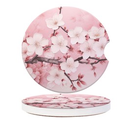 Cup Holder for Car,Pink Floral Blooming Print Ceramic Coasters Non-Slip Cup Holder Insert with Fingertip Grip, Auto Interior Accessories for Women & Men,Pack of 2, 2.56In