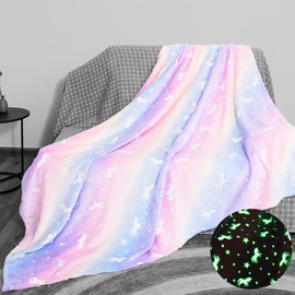 JEWYOCO Glow in The Dark Blanket Pony Gifts for Girls Boys Soft Cozy Luminous Blanket 3 4 5 6 7 8 9 10 Year Old Presents Christmas Thanksgiving Birthday Easter Bedroom Decor 50"x60"