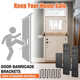 AMZFINE 2x4 Door Barricade Brackets Heavy Duty 2pcs Door Bar Holder Brackets for Home Security Black