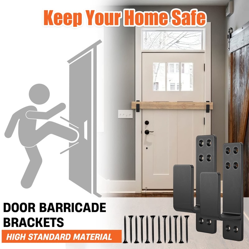 AMZFINE 2x4 Door Barricade Brackets Heavy Duty 2pcs Door Bar