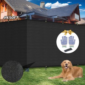 AOSION 4' x 50' Privacy Screen Fence 180 GSM Heavy Duty 90% Blockage Windscreen Mesh Shade Net Cover for Wall Garden Yard Chain Link Fence Privacy with Gloves & Zip Ties (Black)