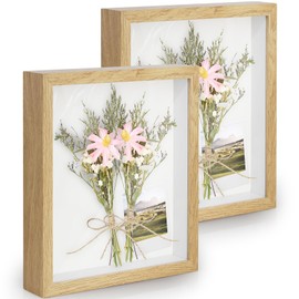 Anhow 2pcs 8x10 Shadow Box Frame, 3D Picture Frame Display Cas with Real Transparent Glass for Photos, Memorabilia, Crafts, Souvenir, Wedding Memories, Baby Items - Natural Wood/ 1.2 Inch Depth