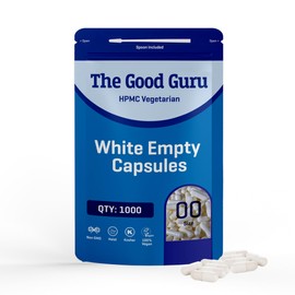 The Good Guru White Empty Vegetarian Capsules Size 00 | Qty 1000 Gluten Free, Non-GMO, Includes Micro Lab Spoon