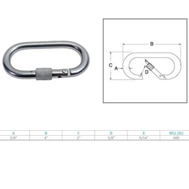 Prolinemax Marine Stainless Steel T316 3/8" Oval Snap Spring Hook with Lock Nut 600 Lbs WLL