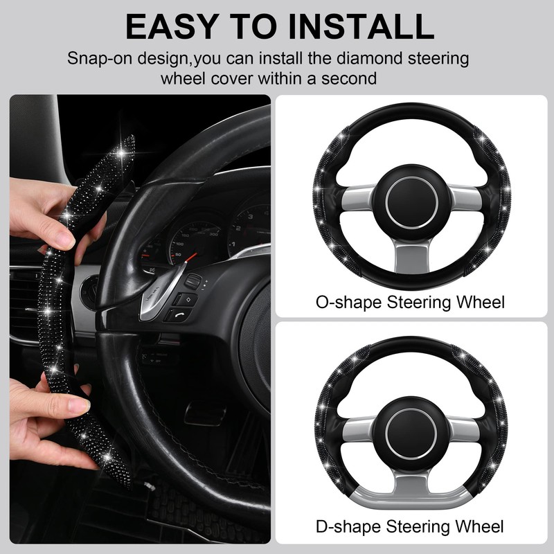 CAR PASS 2PCS Bling Diamond Segmented Steering Wheel Cover with