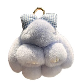 Soft Plush Bunny Fluffy Rabbit Keychain Bow Plush Bunny Key Rings Faux Fur Keyring Pompom Keychain Decoration (blue)