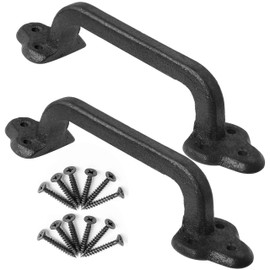 WEBI Rustic Gate Handle:9 Inch Cast Iron Sliding Barn Door Handle,Vintage Metal Long Gate Pull Handle Fence Handle for Outdoor,Garage,Interior,Black,2 Packs
