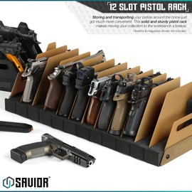 Savior Equipment Gun Pistol Revolver Firearm Handgun Rack Stand, Fit 12 of Most Long-Barreled Pistols, Cushioned Foam to Protect, Gun Safe Cabinet Storage Organizer Accessories