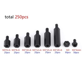 250pcs Nylon Screws Nut M3 Spacer Hex Screw Nut Assortment Kit (M3 Male-Female Standoff)