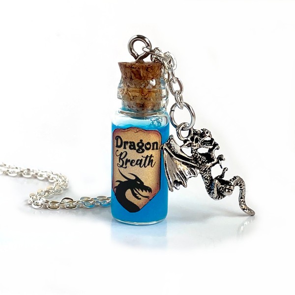 Glowing Dragon Breath Mini Bottle Necklace - Glass Vial Potion