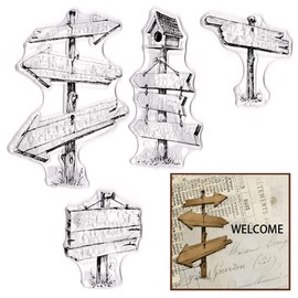 Guidepost Clear Stamps for Card Making Road Sign Background Clear Stamp Signposts Guideboard Transparent Silicone Stamps for DIY Scrapbooking Supplies Embossing Paper Card Album Decoration Crafts