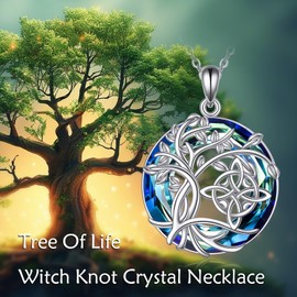 POPLYKE Tree of Life Necklace 925 Sterling Silver Celtic Witches Knot Necklace With Crystal for Women