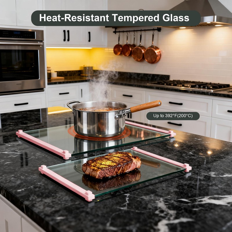2PCS Glass Cutting Board with Silicone Grip, 80% Stronger Shatter
