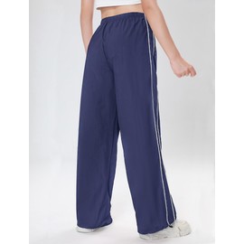 EXARUS - Pantalones cargo para niñas, paracaídas con bolsillos con cordón elástico para niños, pantalones holgados de hip hop para jóvenes de 8 a 14 años, A-azul, 8 Años