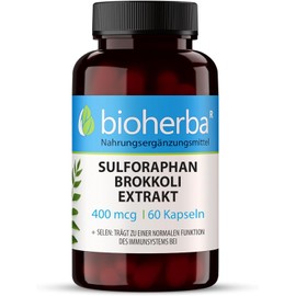 Brokkoli Kapseln Extrakt aus Brokkolisprossen - 60 Kapseln Hochdosiert mit Sulforaphan 400mcg– Schutz vor oxidativem Stress, unterstützt Immunsystem, mit Selen, PZN 17192009 BIOHERBA