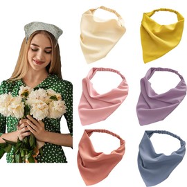 DINPREY 6 Pcs Hair Scarf Bandanas Headbands for Women Scarf Head Coverings Boho Headbands with Clips for Women Girls (6 Colors B)