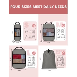 SDGFUI 6 PCS Set Compression Packing Cubes for Travel, Lightweight Travel Packing Organizer Bags Travel Essentials for Carry On, Suitcase, Travel Bags, Home Closet - Grey