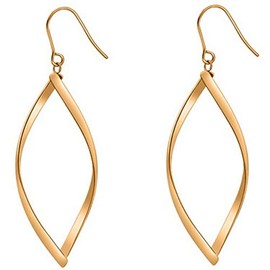 Stainless Steel Rhombic Wave Shaped Simple Plain Dangle Earrings (Gold)