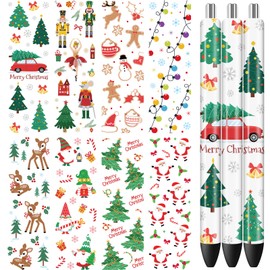 Wxiben Christmas UV DTF Pen Wrap - 48 Sheets Christmas UV DTF Pen Wraps Santa Reindeer Xmas Tree UVDTF Stickers for Pen Snowflake UV DTG Pen Wraps UV DTF Decals Waterproof UV DTF Stickers for DIY Pen