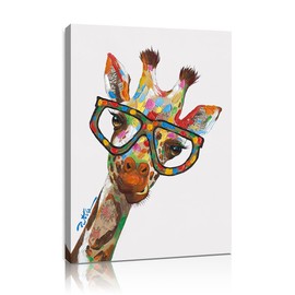 ForJoy Giraffe Decor Picture Handpainted Funny Giraffe Wall Art Colorful Animal Painting Picture Artwork Painting for Children'S Room,Kids Bath,Office,Ready to Hang 12x16 Inches