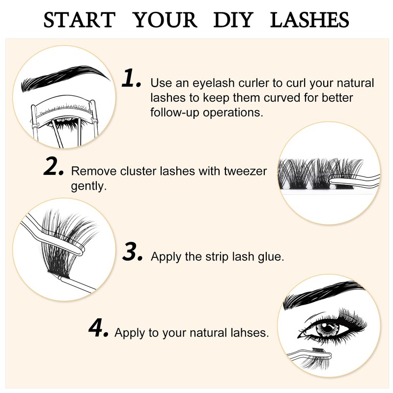 QUEWEL Individual Eyelashes, Individual Eyelash Clusters, Lashes, Mega D Curl,