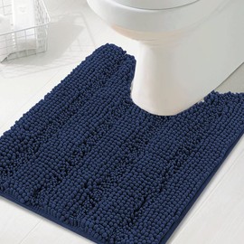 Smarcute Toilet Mat U Shaped Bathroom Rugs Bath Mats for Bathroom Non Slip Luxury Chenille Bath Mat U Shape 50x50cm Extra Soft and Absorbent Shaggy Rugs Washable Dry Fast -Navy