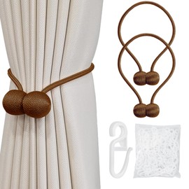 Curtain Hooks Pack of 50 with Magnetic Curtain Tiebacks 2 Pieces Curtain Hooks Curtain Clips Universal Over Clip Hooks White for Home Bedroom Office Decorative Curtain (Brown)