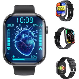 Genérico Reloj Medidor Glucosa En Sangre, 2.1" ECG Reloj Inteligente con Glucemia, SOS Llamadas, 100 + Deportes, Monitor de Ritmo Cardíaco, Presión, Glucometro(Negro)