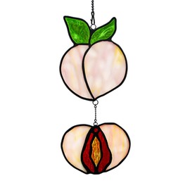 EPOGIFTS Peach Decor Stained Glass Suncatcher for Window Hanging,Peach Themed Gifts for Women,Peach Stained Glass Decor for Bathroom Bedroom Living Room Kitchen