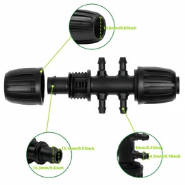 TTioDri 13 Pcs Drip Irrigation Fittings for 1/2 Inch Tubing (1/2" ID x 0.65" OD) to 1/4 Inch Irrigation Tubing, Locked Barbed 1/2" to 1/4" Reducing Tee Connector Drip Line Parts