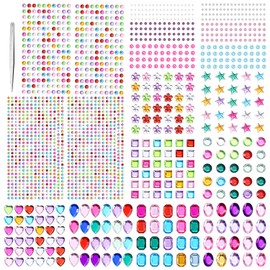 Naler 1786 Piezas Diamantes Autoadhesivas Brillos para Decorar, 14 Hojas Pegatinas Brillantes de Gemas Faciales Brillos para la Cara Maquillaje de Cara o Cabello para Día Festivo, Mejora de Uñas, Decoración de Manualidades