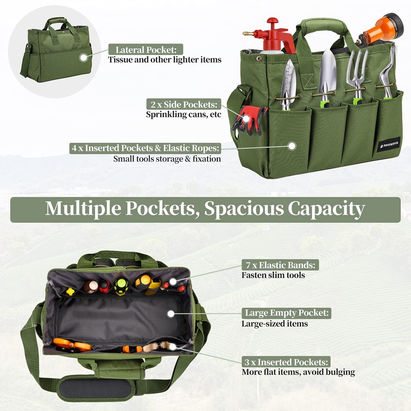 Raynesys Garden Tote Bag, Gardening Tool Bag Organizer with Pockets