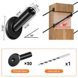 Steel DN Mate 30 Pack 30 Degree Black Angle Beveled Protector Sleeves for 1/8" Wood Post Stair Cable Railing, T316 Marine Grade Stainless Steel, BP30