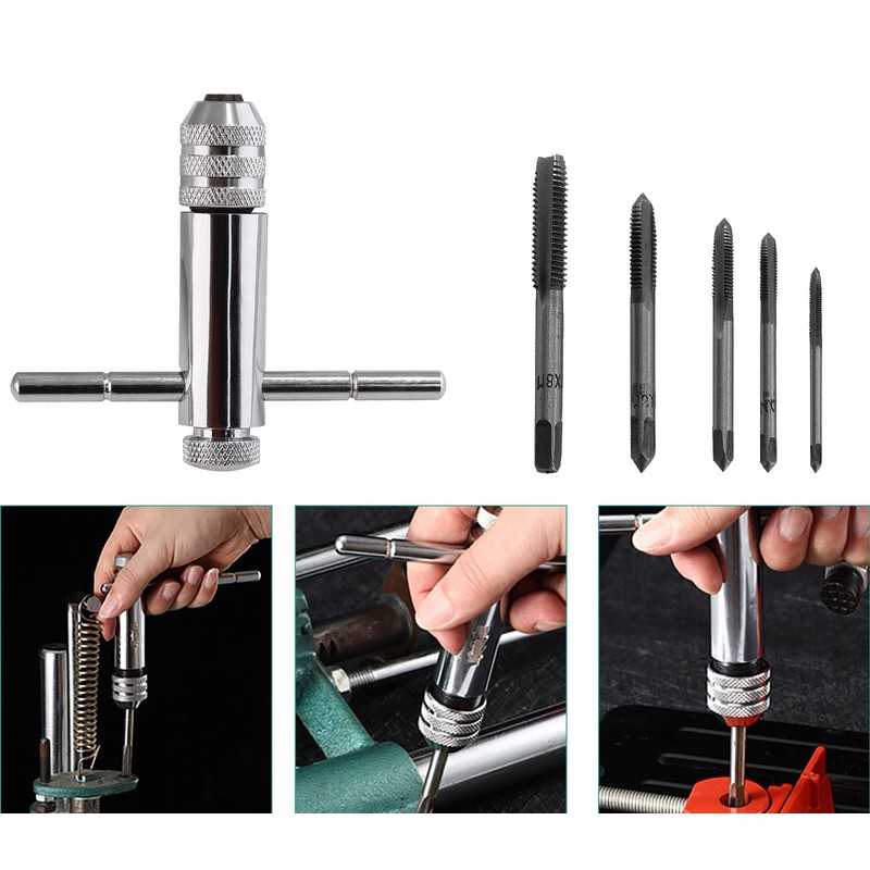 Aracombie 1pcs Adjustable T Handle Tap Holder Wrench with 5pcs