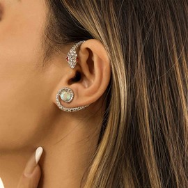 YienDoo Crystal Snake Ear Cuff Earring Silver Snake Climber Earring Punk Zirconia Rhinestone Stud Left Ear Snake Wrap Crawler Earring Unique Prom Earring Jewelry for Women