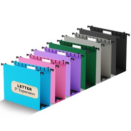 NORDUN Plastic Expandable Hanging File Folder Letter Size,Heavy Duty 3 Inch Expansion,12 Pack Extra Capacity Hanging Folder withTabs,File Cabinet Folder,Hanging File Organizer for Office-Colored