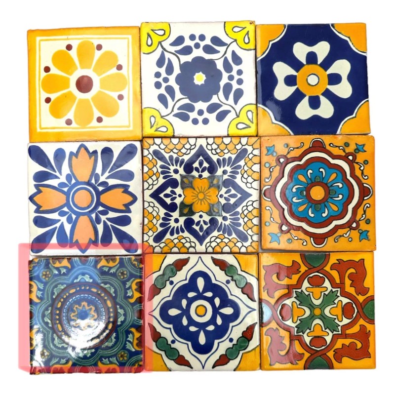 Escanver Tapete Azulejo Artesanal 10cm Talavera Mosaico Amarillo 40pz