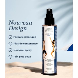 BRONZ EXPRESS Self Tanning Face and Body Tinted Lotion 150 ml Natural Tan Without Sun Instant Healthy Tan Traditional French Brand Since 1960 Iconic Formula